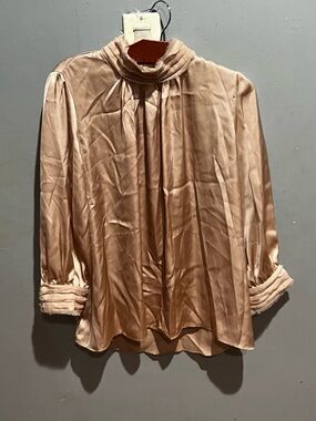 Zara Champagne Satin Effect Zara Blouse Elegant High-Neck Satin Blouse  Size S